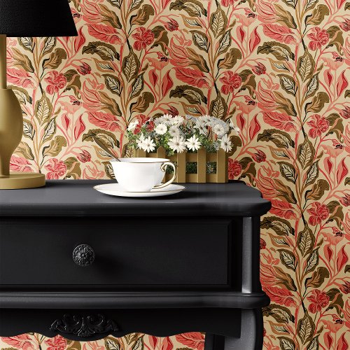 Custom Wallpaper 11 Vintage Floral With Tropical Vibe On Beige Wallpaper
