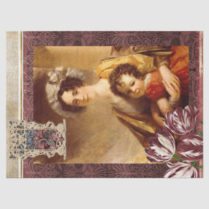 Vintage Floral Woman Burgundy William Morris Art Tissue Paper