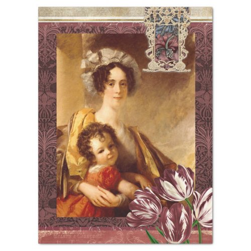 Vintage Floral Woman Burgundy William Morris Art   Tissue Paper
