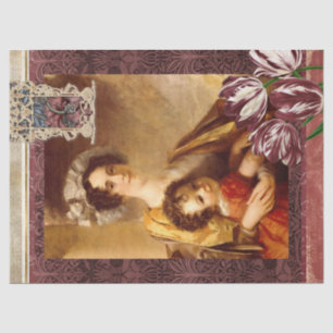 Vintage Floral Woman Burgundy William Morris Art Tissue Paper
