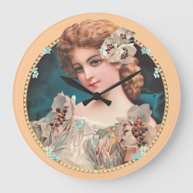 Vintage Floral Woman Large Clock (Front)