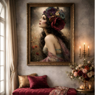 Vintage Floral Woman Portrait Decoupage Tissue Paper