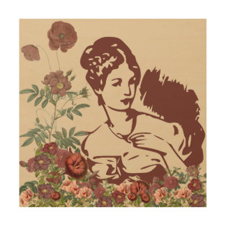 Vintage Floral Woman Wood Wall Art