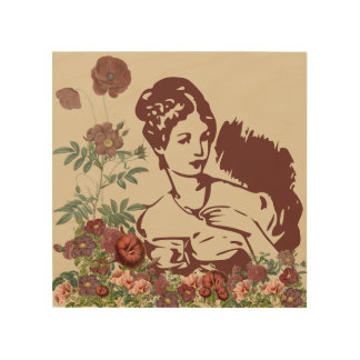Vintage Floral Woman Wood Wall Art