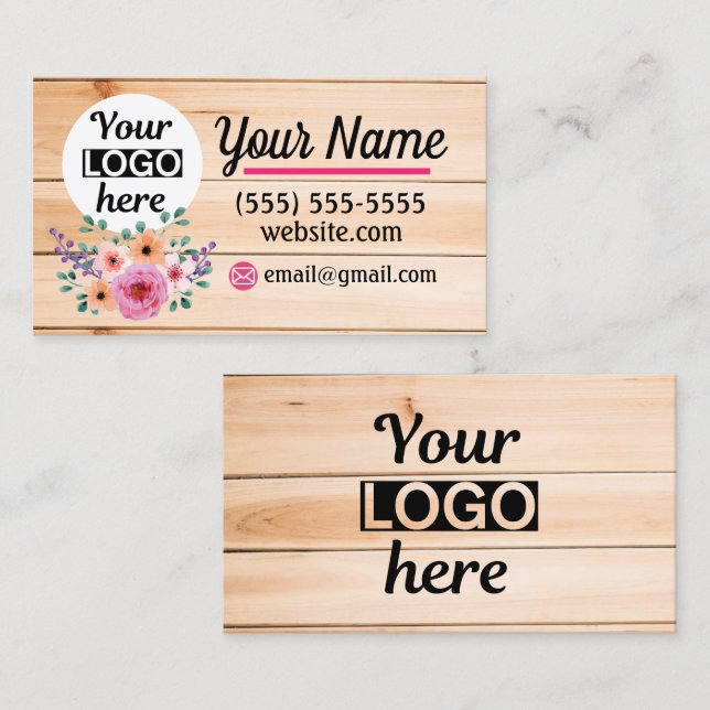 Vintage Floral Wood background business card (Front/Back)
