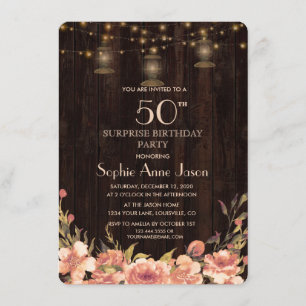 Vintage Floral Wood Old Lanterns 50 Birthday Party Invitation