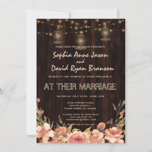 Vintage Floral Wood Old Lanterns Wedding Invite