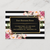 Vintage Floral Wrapping Around Black White Stripes Business Card (Back)