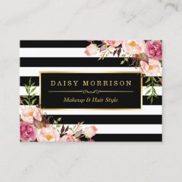 Vintage Floral Wrapping Around Black White Stripes Business Card