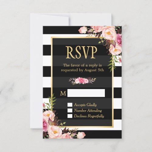 Vintage Floral Wrapping BW Stripes RSVP Reply