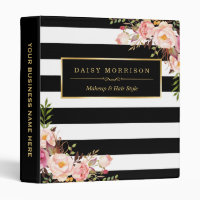 Vintage Floral Wrapping Black White Striped Design 3 Ring Binder