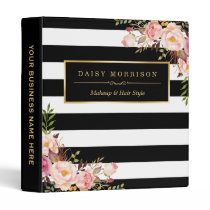 Vintage Floral Wrapping Black White Striped Design 3 Ring Binder Vintage Floral Wrapping Black White Striped Design 3 Ring Binder