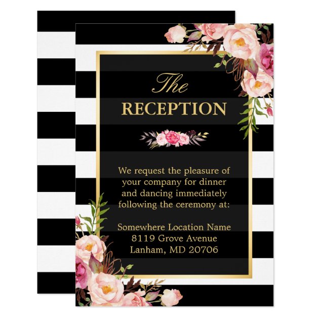 Vintage Floral Wrapping Stripes Wedding Reception Card