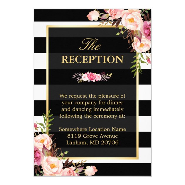 Vintage Floral Wrapping Stripes Wedding Reception Card