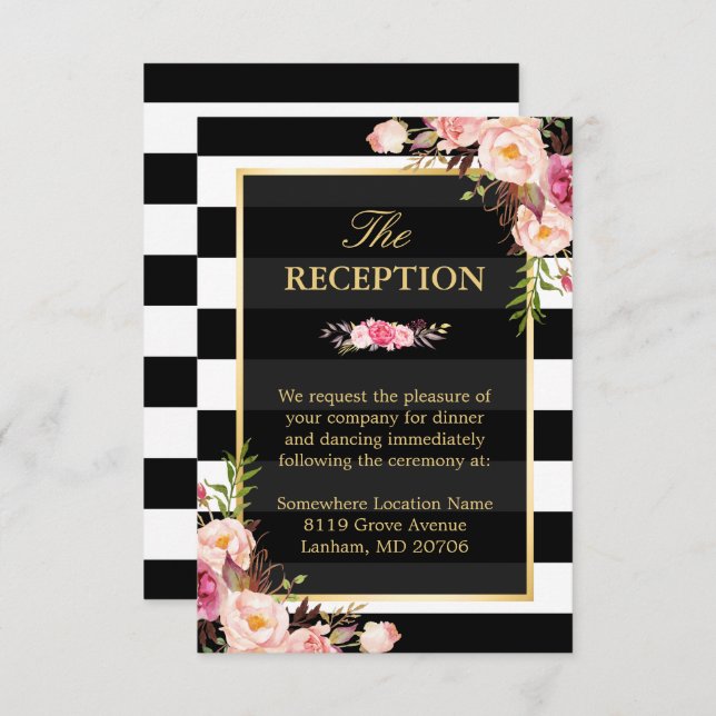 Vintage Floral Wrapping Stripes Wedding Reception Invitation (Front/Back)