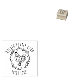 Vintage Floral Wreath Chicken Fresh Egg Stamp