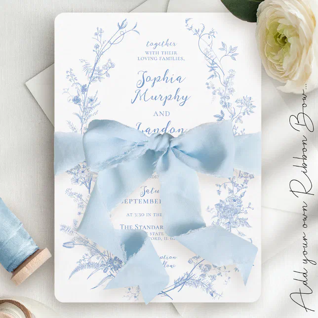 Vintage Floral Wreath Dusty Blue Elegant Wedding Invitation | Zazzle