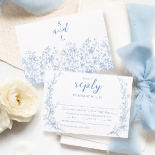 Vintage Floral Wreath Dusty Blue Elegant Wedding RSVP Card