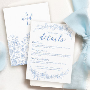 Vintage Floral Wreath Dusty Blue Wedding Details Enclosure Card