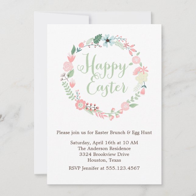 Vintage Floral Wreath Easter Brunch Invitation (Front)