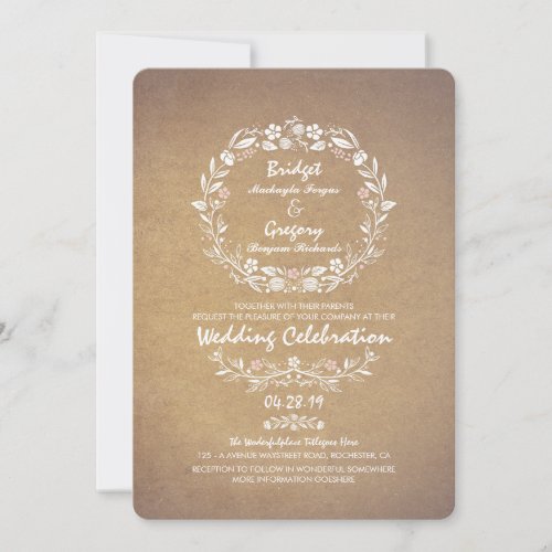 Vintage Floral Wreath Elegant Wedding Invitations 5" X 7" Invitation Card