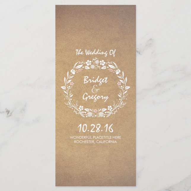 Vintage Floral Wreath Elegant Wedding Programs (Front)