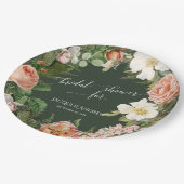Vintage Floral Wreath Pink Peony Bridal Shower Paper Plates (Angled)