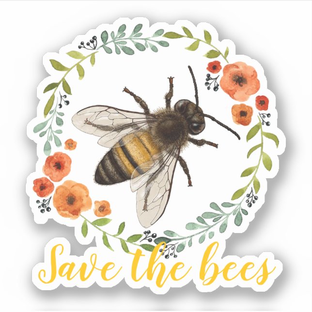 Vintage Floral wreath Save the Bees Sticker (Front)