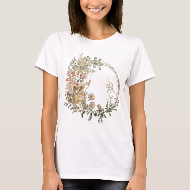 "Vintage Floral Wreath T-Shirt – Elegant Botanical (Front)