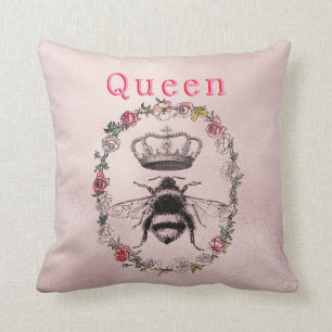 Vintage Floral Wreath Watercolor Crown Queen Bee Throw Pillow