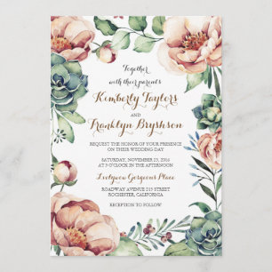 Vintage Floral Wreath Watercolors Fall Wedding Invitation