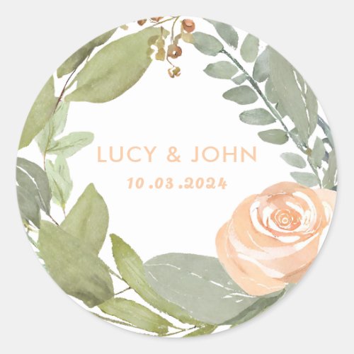 Vintage Floral Wreath Wedding Favor Classic Round Sticker