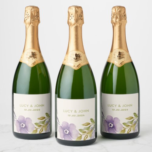 Vintage Floral Wreath Wedding Favor Tags Lavender Sparkling Wine Label