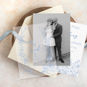 Vintage Floral Wreath Wedding Monogram Overlay Vellum Invitations