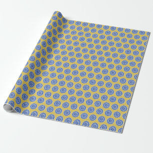 Vintage Floral Yellow Blue Portuguese Tile Wrapping Paper