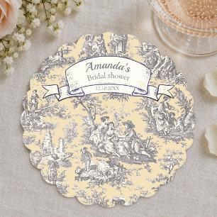 Vintage floral yellow grey toile de jouy paper coaster