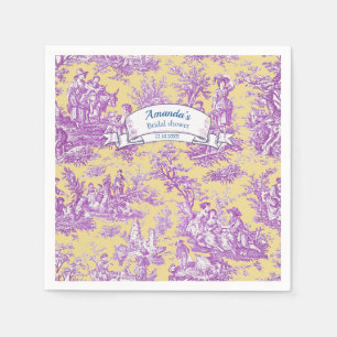 Vintage floral yellow purple toile de jouy  napkins