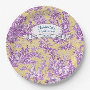 Vintage floral yellow purple toile de jouy  paper plates