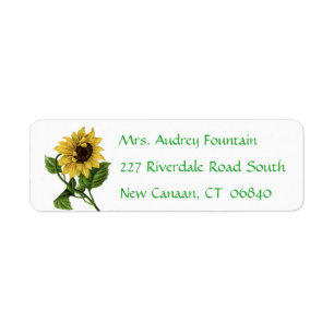 Vintage Floral Yellow Sunflower Green Flower Label