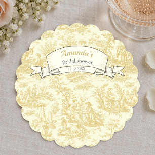 Vintage floral yellow toile de jouy shower paper coaster