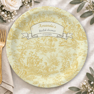Vintage floral yellow toile de jouy shower paper plates