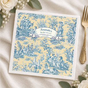 Vintage floral yellow turquoise toile de jouy  napkins