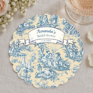 Vintage floral yellow turquoise toile de jouy paper coaster