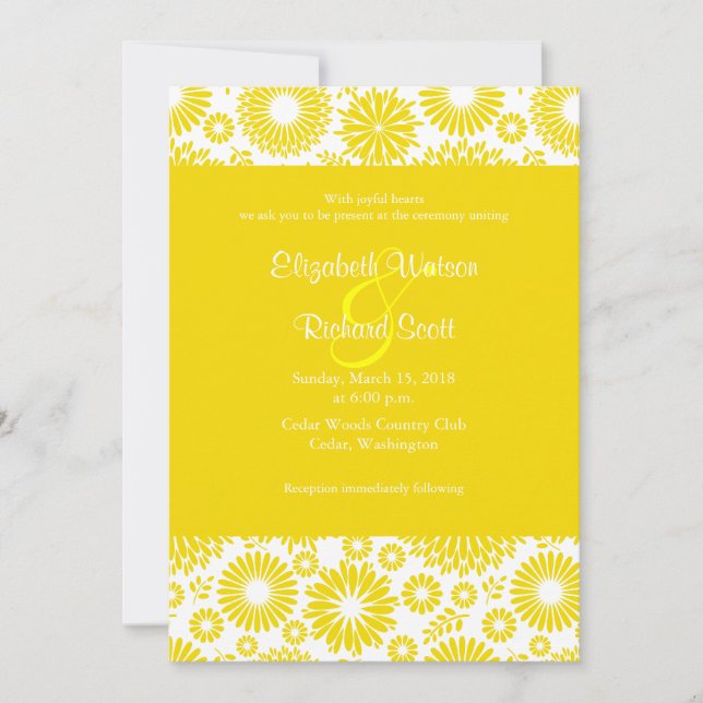 Vintage floral yellow wedding invitation (Front)
