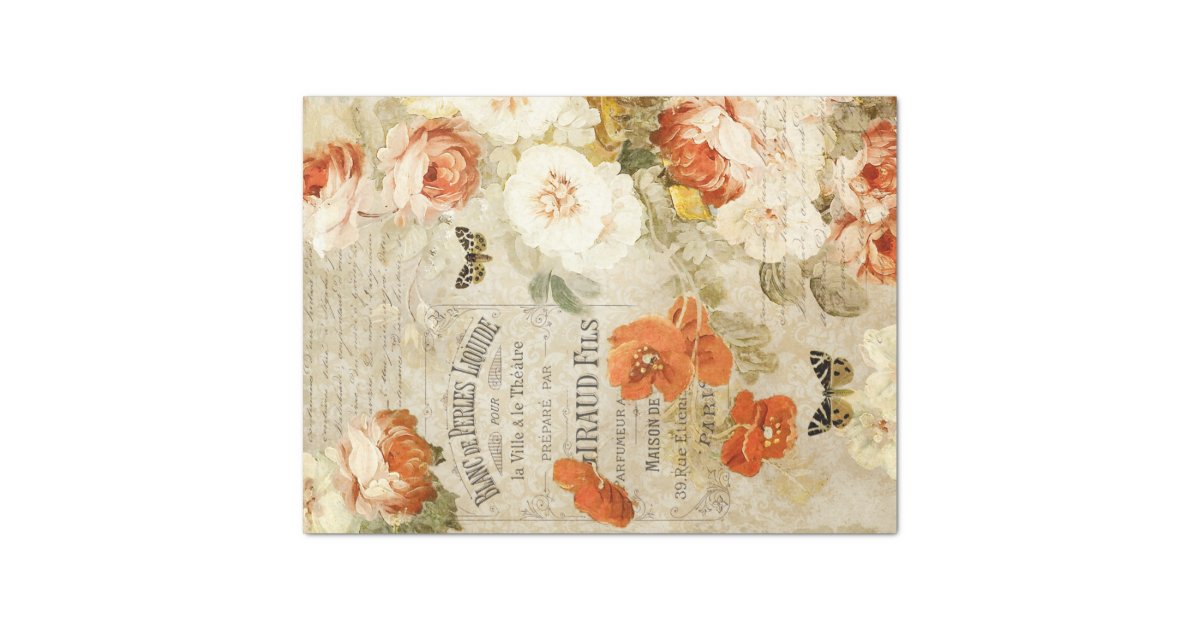 Vintage Florals and Ephemera Decoupage Tissue Paper | Zazzle