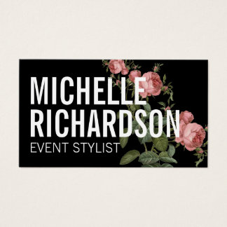 Vintage Florals Bold Text on Black Business Card