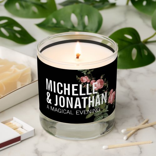 Vintage Florals Bold Text on Black Scented Candle