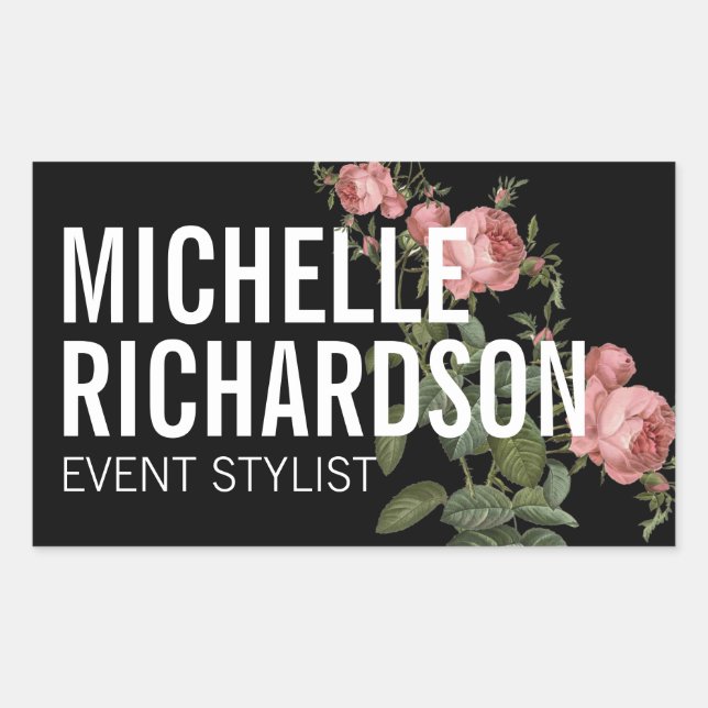 Vintage Florals Bold Text on Black Sticker (Front)