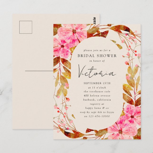 Vintage Florals Bridal Shower Invitation Postcard (Front/Back)