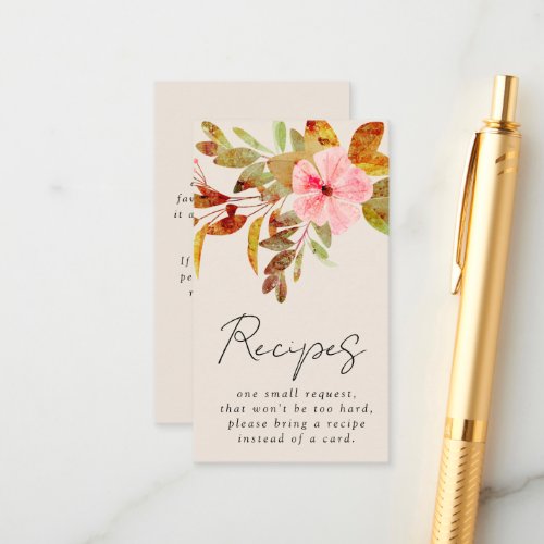 Vintage Florals Bridal Shower Recipe Request Enclosure Card